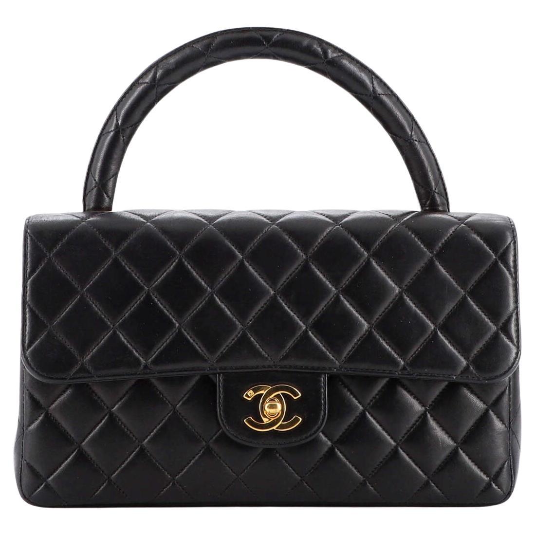 Chanel Vintage Twin Top Handle Flap Bag Quilted Lambskin Medium