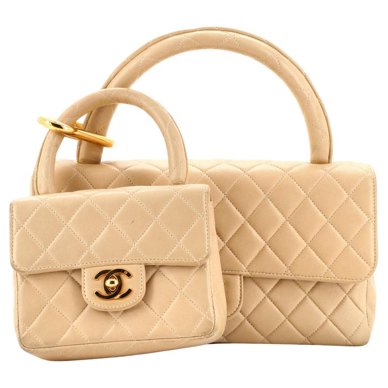 Chanel Vintage Twin Top Handle Flap Bag Quilted Lambskin Medium at