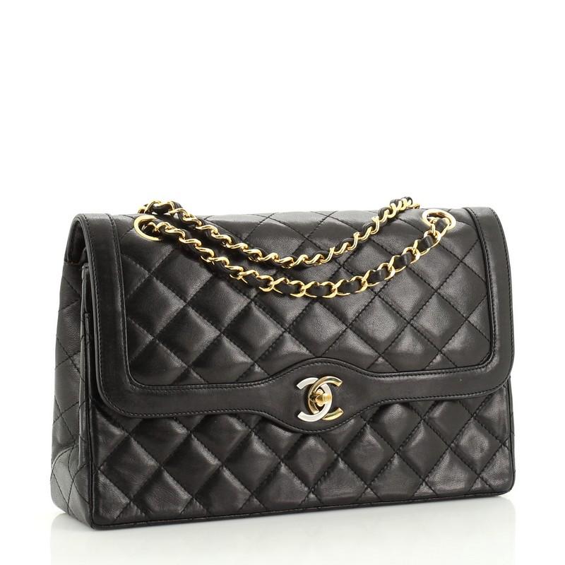 Black Chanel Vintage Two Tone Envelope Flap Bag Quilted Lambskin Medium