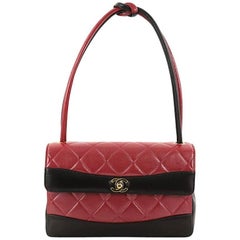 Chanel Vintage Two Tone Knot Handle Flap Bag Quilted Lambskin Medium