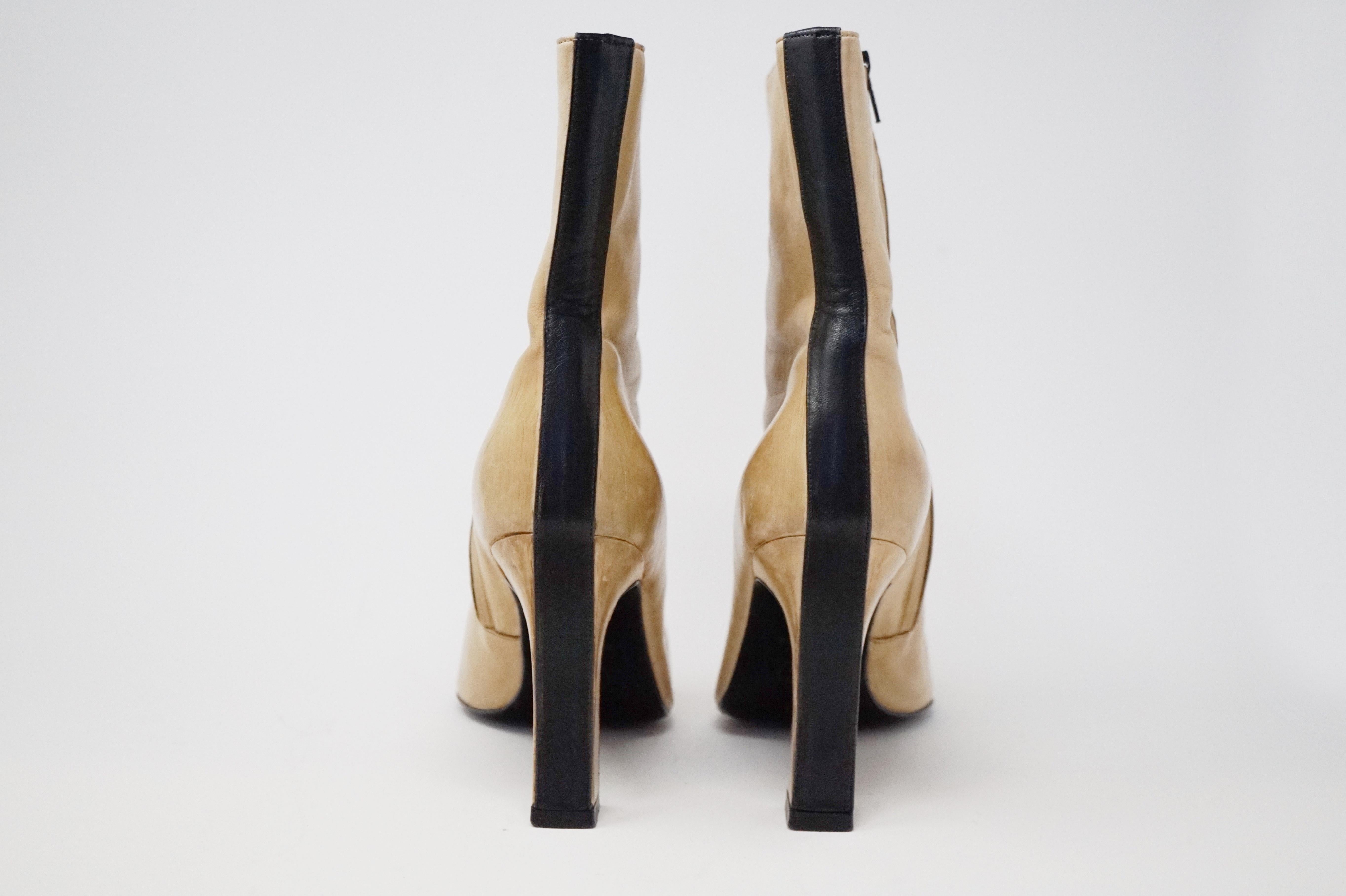 Chanel Vintage Two-Tone Lambskin Heeled Boots, circa 1960, Handmade in France 2