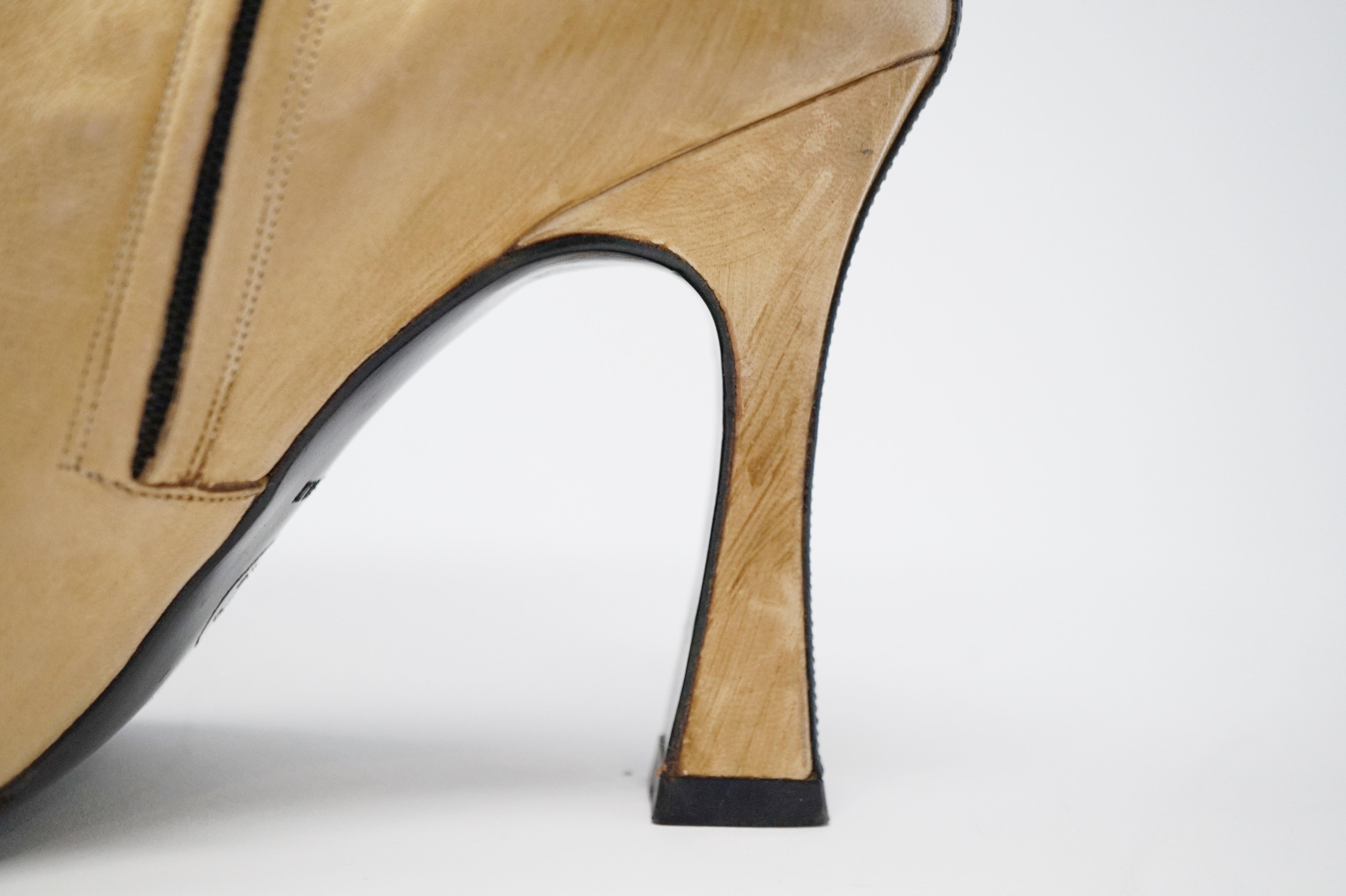 Chanel Vintage Two-Tone Lambskin Heeled Boots, circa 1960, Handmade in France 1