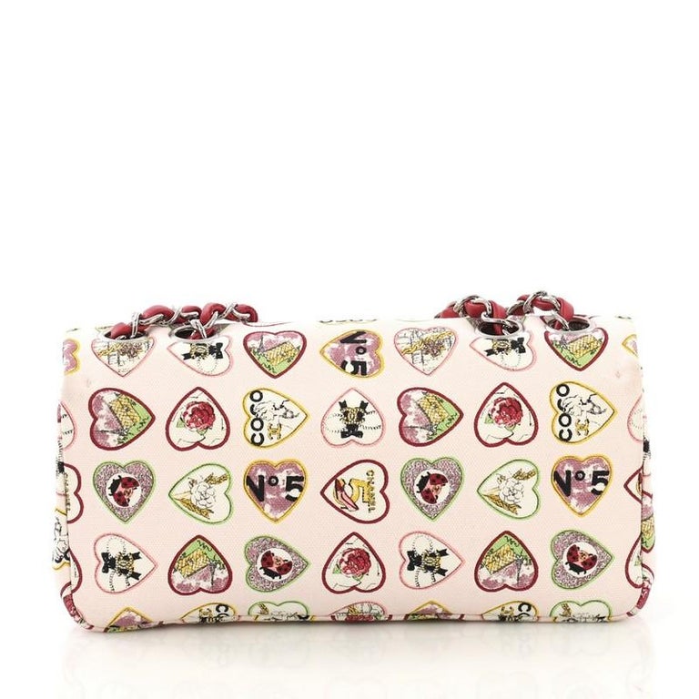 Chanel Vintage Valentine Hearts Flap Bag Printed Canvas Small at 1stDibs