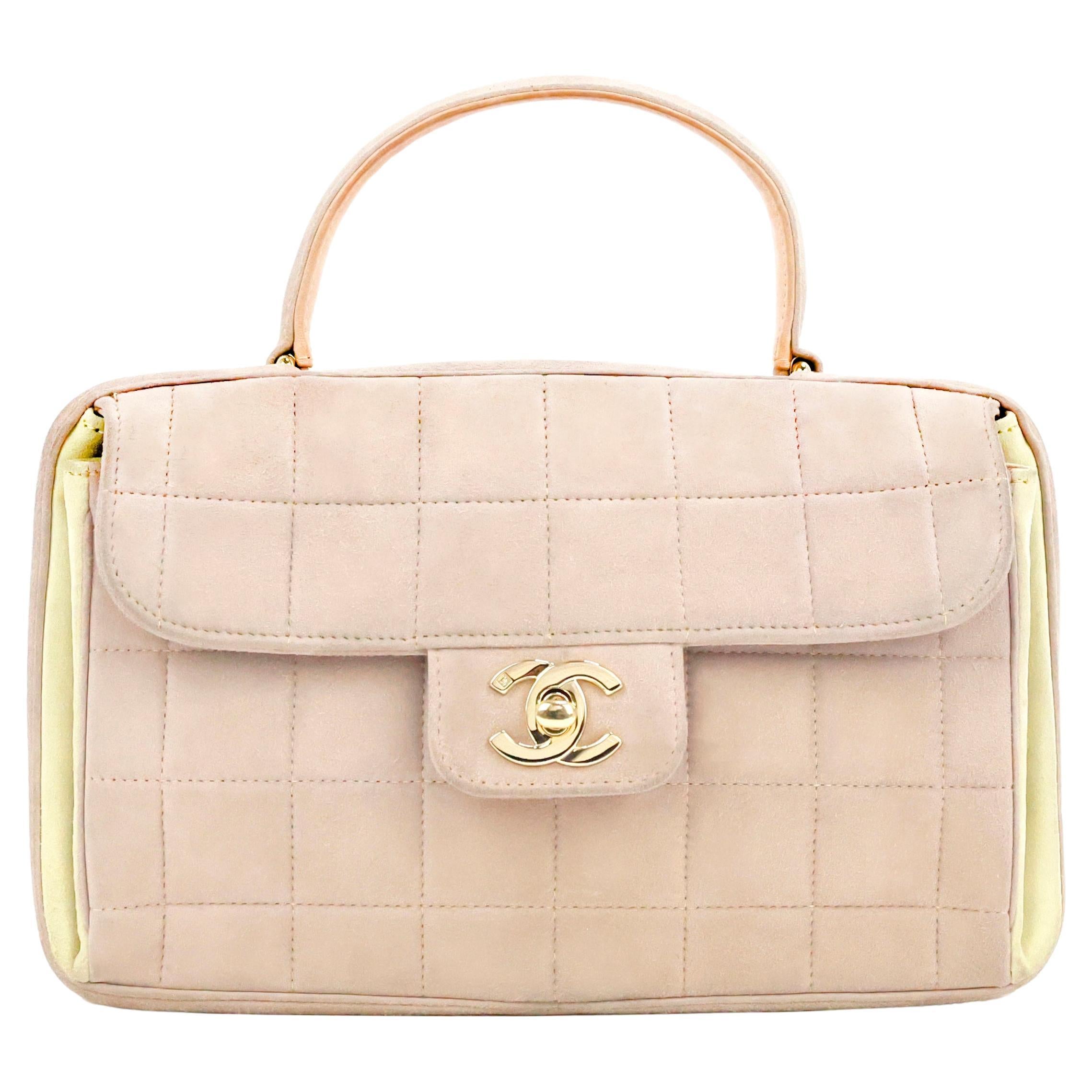 Chanel Vintage Vanity Case / Cocco Handle suede Bag For Sale