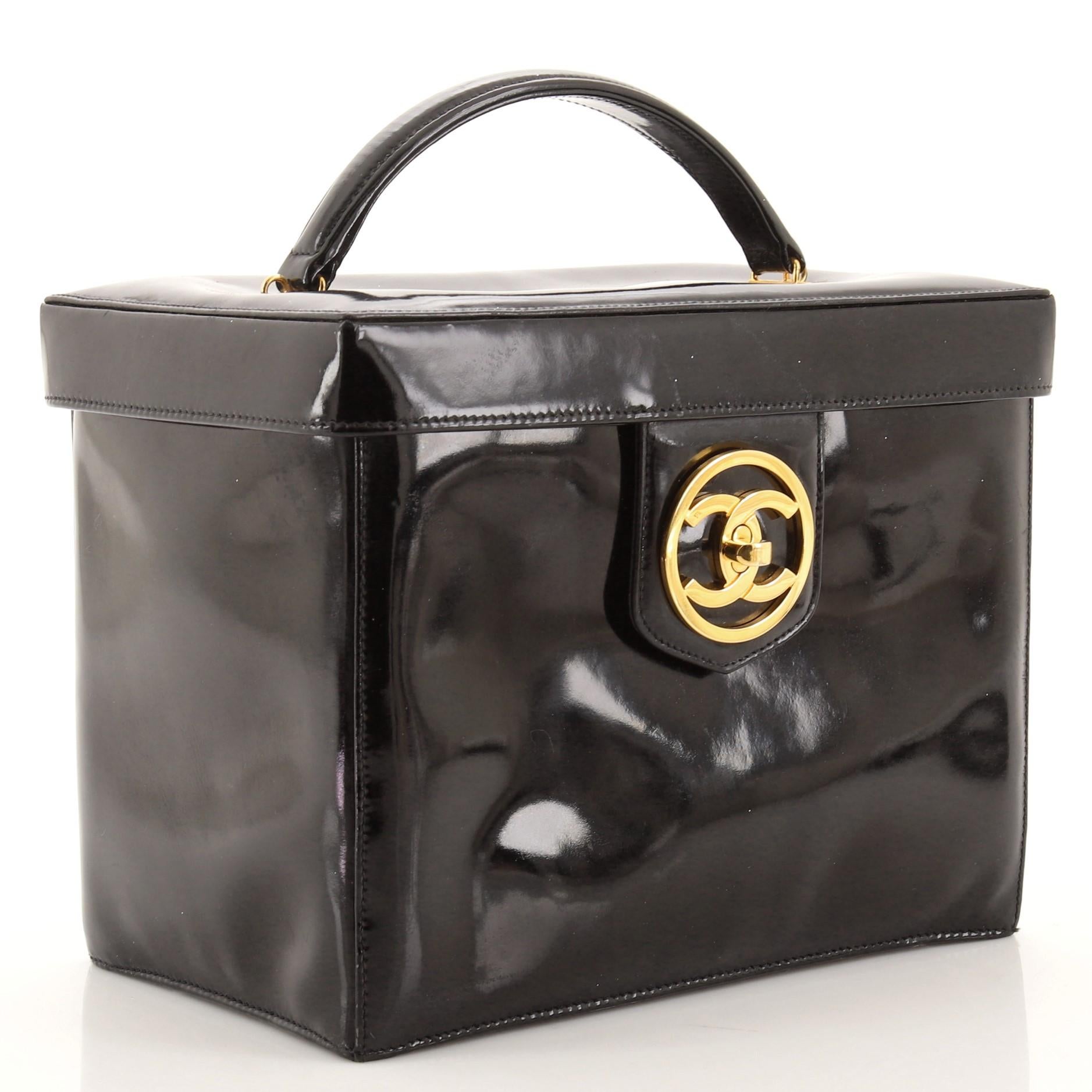 Black Chanel Vintage Vanity Case Patent Small