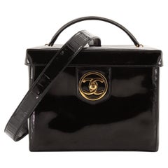 Chanel Vintage Black Patent Leather Vanity Case Shoulder Bag