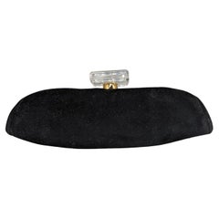 Chanel Vintage Velvet Gold Plexiglass Kiss-Lock Frame Clutch