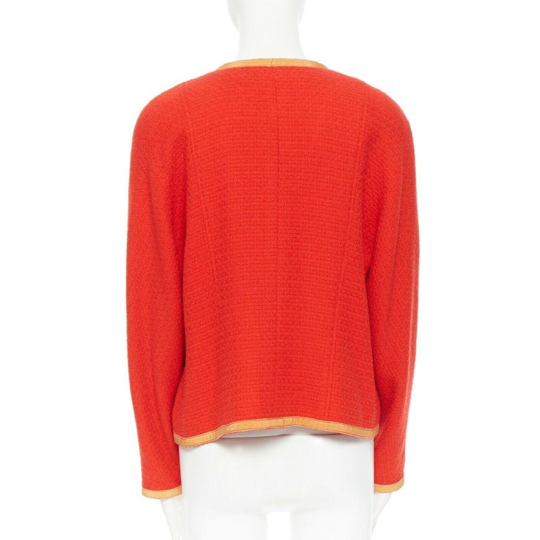 CHANEL Vintage vermillion red wool tweed orange trim dolman sleeve ...
