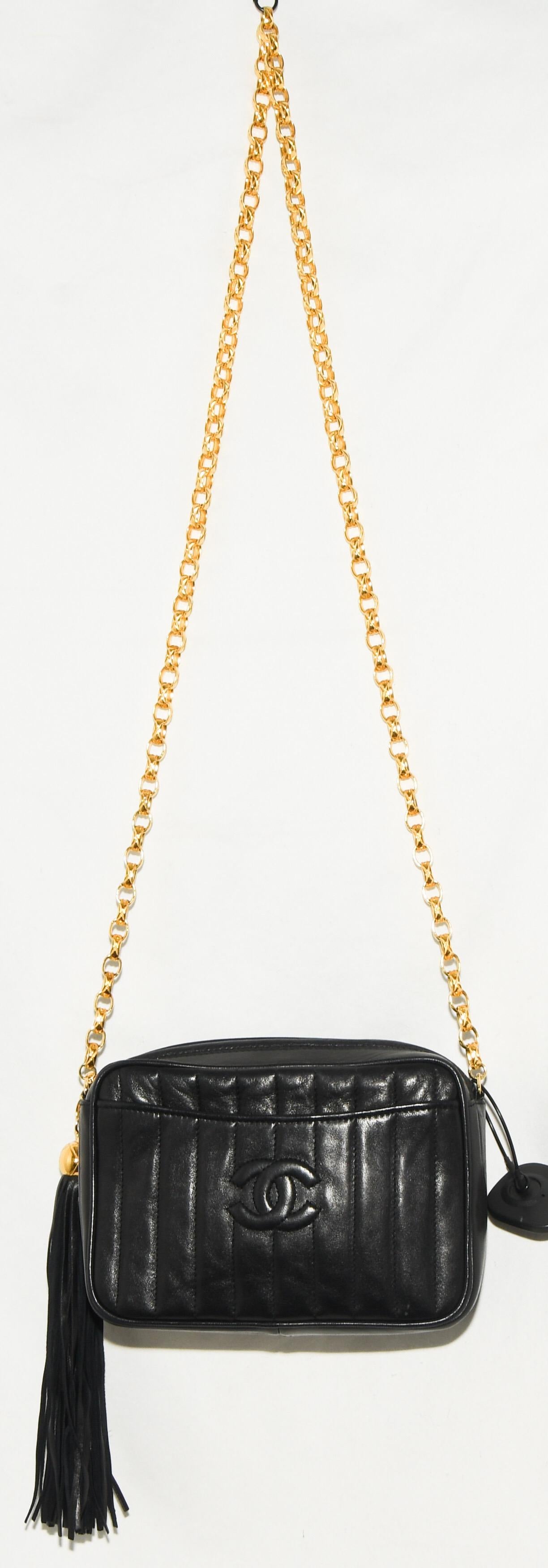 Chanel Vintage Vertical Quilt Camera Bag With Gold Chain In Excellent Condition In Palm Beach, FL