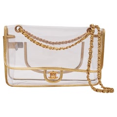 Chanel Vintage Vinyl Clear Classic Large Flap Gold