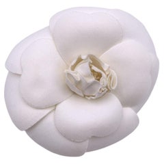 Vintage CHANEL Classic Ivory Camellia and Black Bow Brooch 