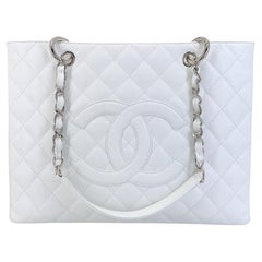 Chanel Vintage White Caviar Grand Shopper Tote GST Bag SHW 68748