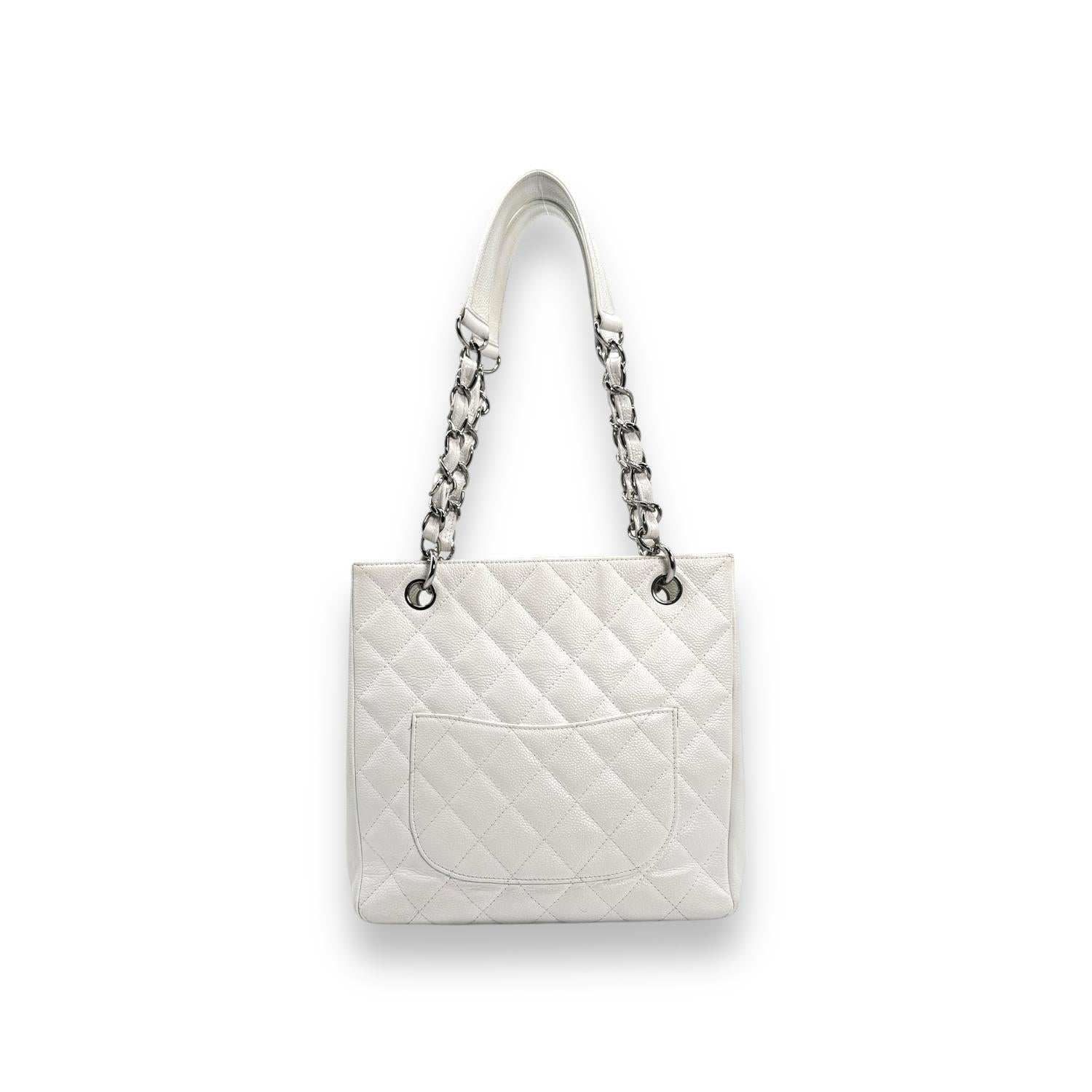 Women's Chanel Vintage White Caviar Petite Shopping Tote PST For Sale