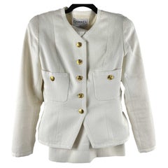 CHANEL- Vintage White CC Suit Jacket and Skirt Set Size 38 US 6 80s 90s