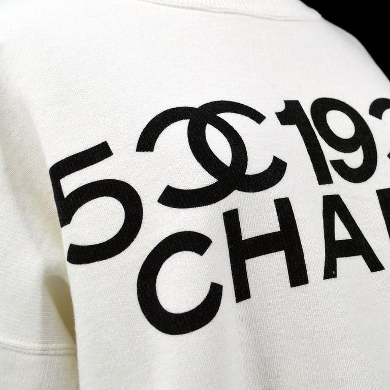 CHANEL Vintage White Cotton Black Letter Logo Sweatshirt
