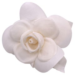 Chanel Vintage White Fabric Camelia Flower Camellia Brooch Pin