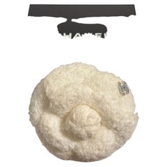CHANEL Vintage White Fabric Crystal CC Camellia Brooch