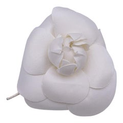 Chanel Vintage White Fabric Flower Camellia Camelia Pin Brooch