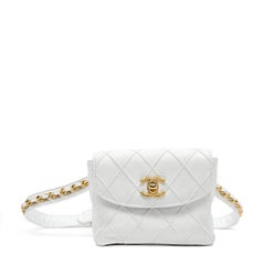 Chanel Vintage White Lambskin Belt Bag with Gold Hardware