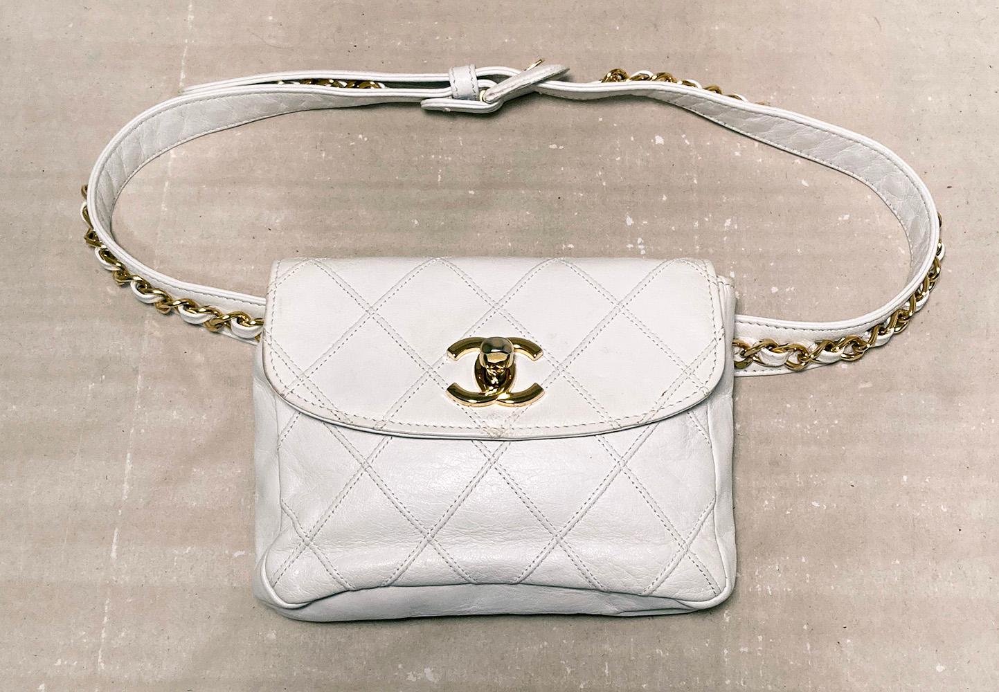 Chanel Vintage White Leather Belt Bag 4