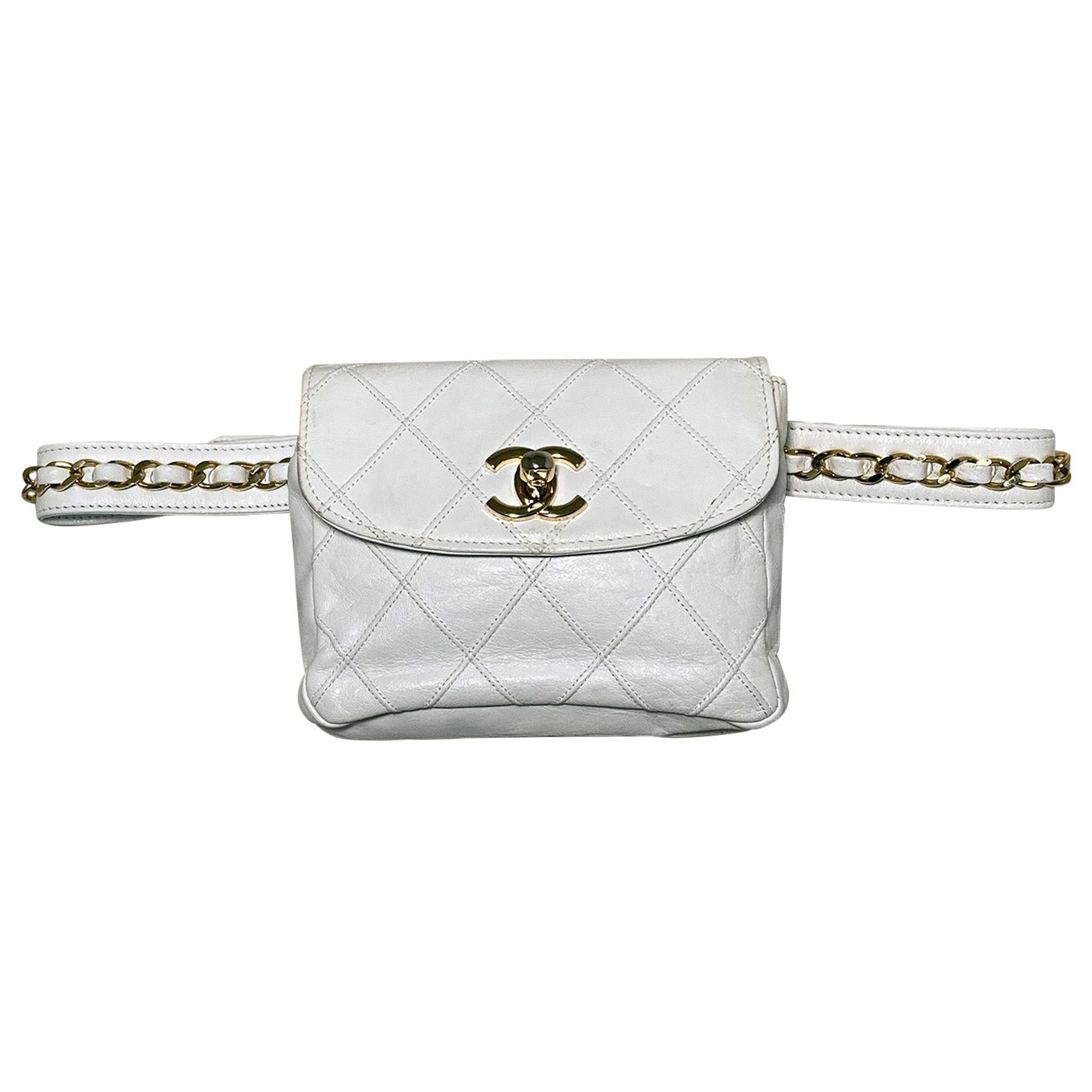 Chanel Vintage White Leather Belt Bag