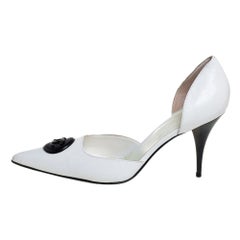 Chanel Vintage White Leather CC D'Orsay Pumps Size 39
