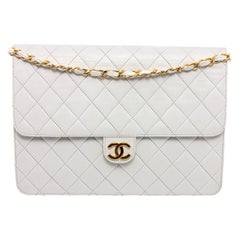 Chanel Vintage White Quilted Lambskin Leather CC Flap Bag