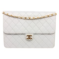 Chanel Vintage White Quilted Lambskin Leather CC Flap Bag Chanel Vintage White Quilted Lambskin Leather CC Flap Bag
