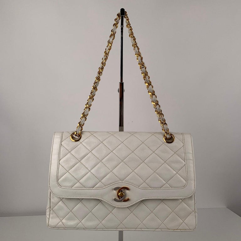 Chanel Vintage White Quilted Leather Limited Edition Double Flap Bag