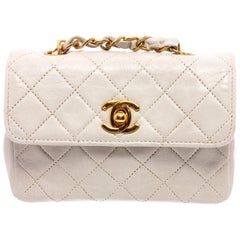 Chanel Vintage White Quilted Leather Micro Flap Bag