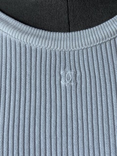 Chanel Vintage White Ribbed Knit Top with Tonal CC circa 1990