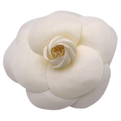 Chanel Vintage White Silk Camelia Flower Camellia Pin Brooch