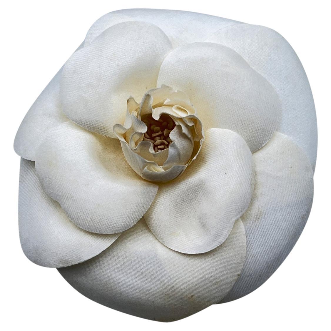 Chanel Vintage Black Silk Flower Camelia Camellia Brooch Pin at