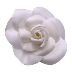 Chanel Vintage White Silk Flower Pin Brooch Camelia Camellia