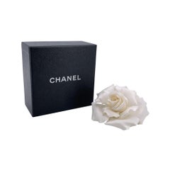 Chanel Vintage White Silk Rose Camellia Flower Pin Brooch