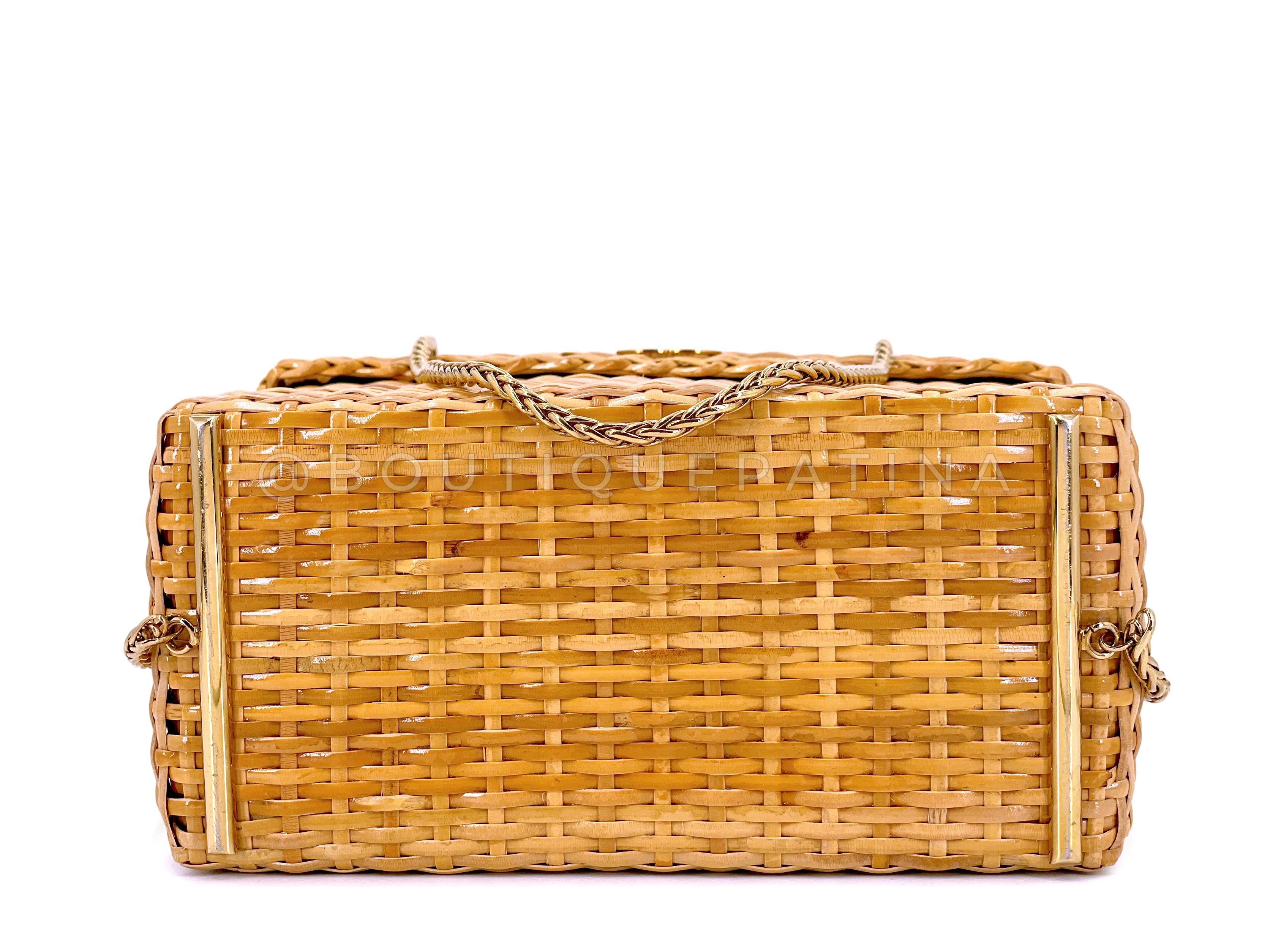 Women's Chanel Vintage Wicker Mini Picnic Basket Rattan Bag w Chain 67399 For Sale