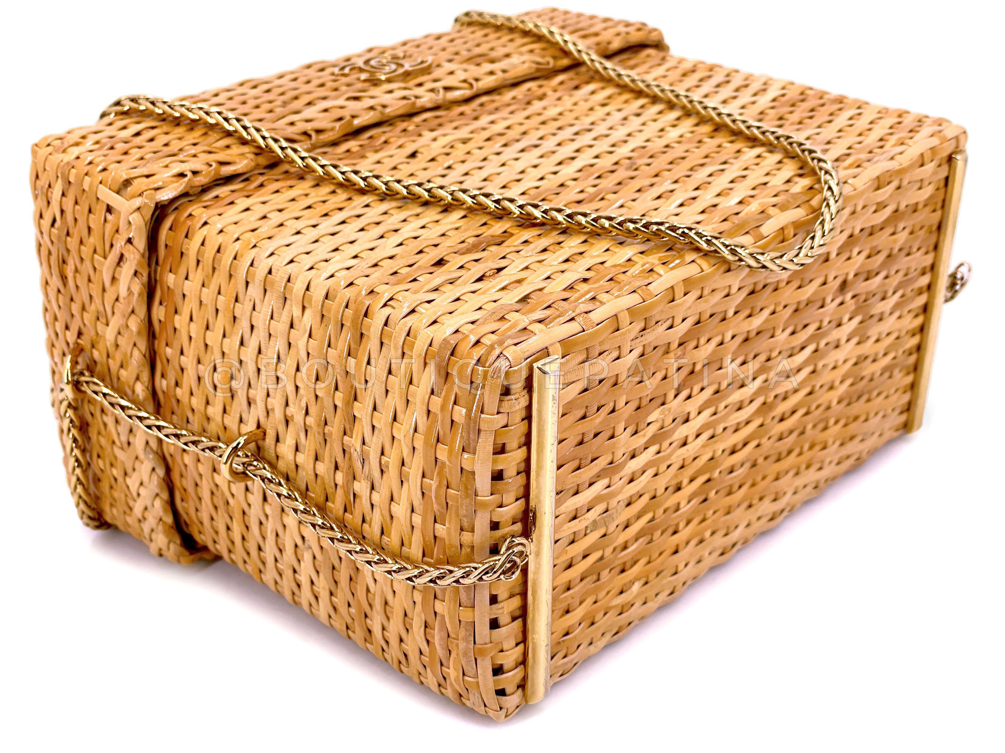 Chanel Vintage Wicker Mini Picnic Basket Rattan Bag w Chain 67399 For Sale 1
