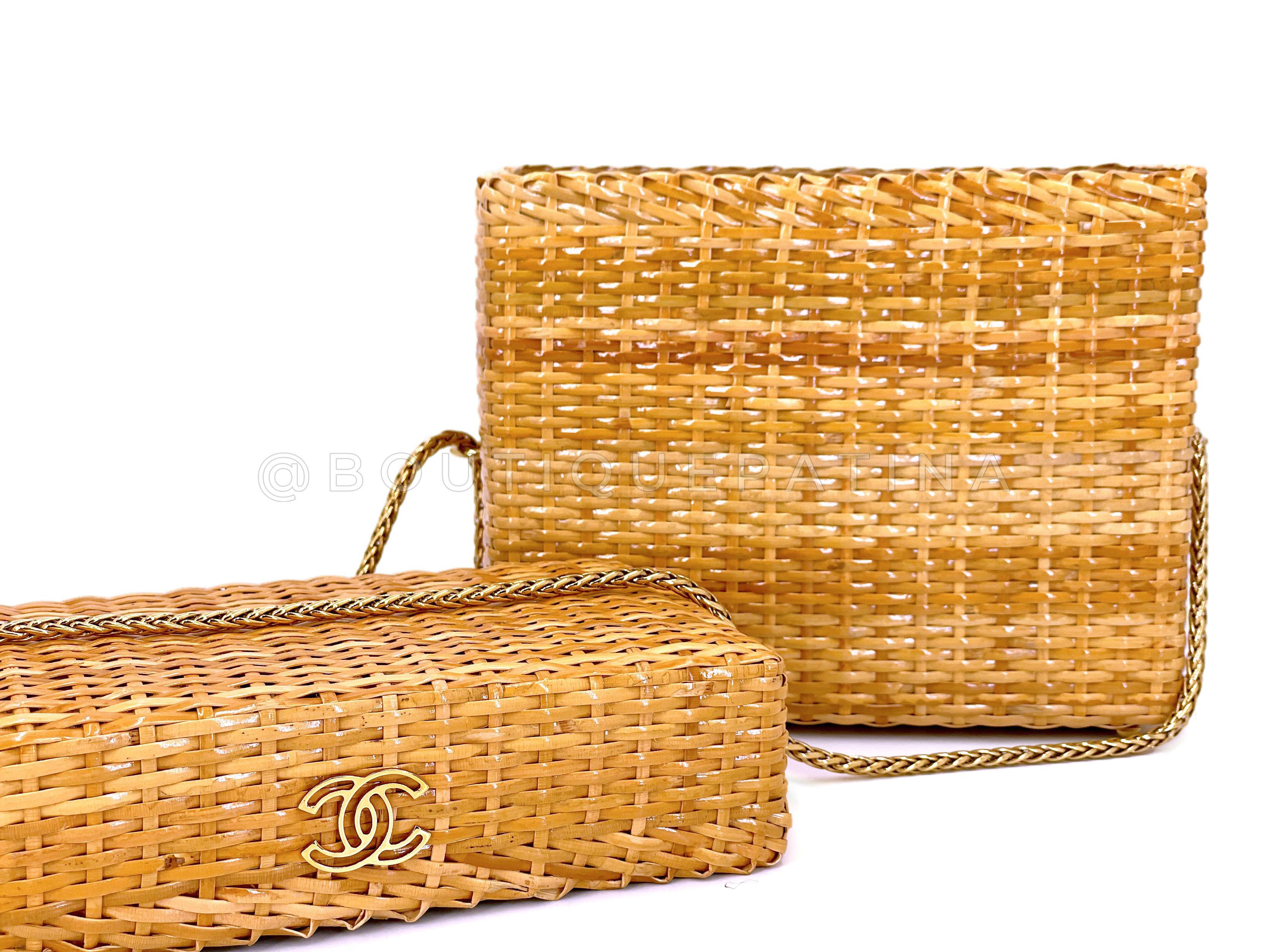 Chanel Vintage Wicker Mini Picnic Basket Rattan Bag w Chain 67399 For Sale 3