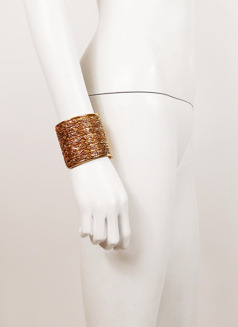 Chanel Vintage Wide Gold Toned Cuff Bracelet at 1stDibs