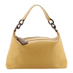 Chanel Vintage Wood Chain CC Shoulder Bag Caviar Large