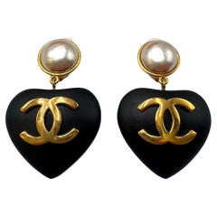 Chanel Vintage Wooden Heart Earrings