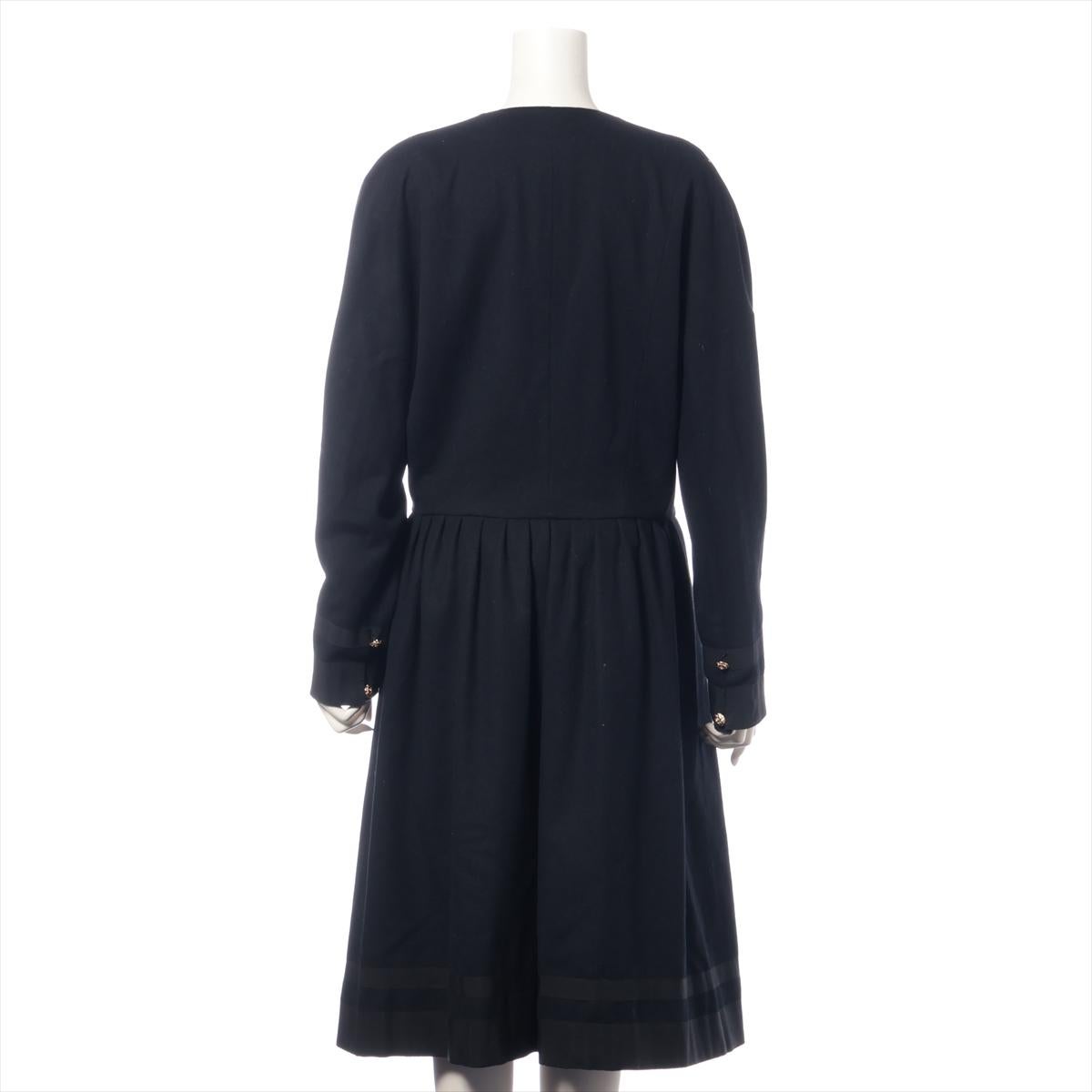 Nero Abito a maniche lunghe in lana vintage di Chanel