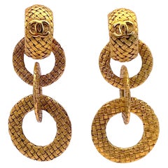 Chanel Vintage Woven Long Multi Hoop Door Knocker Earrings Collection 29 66092