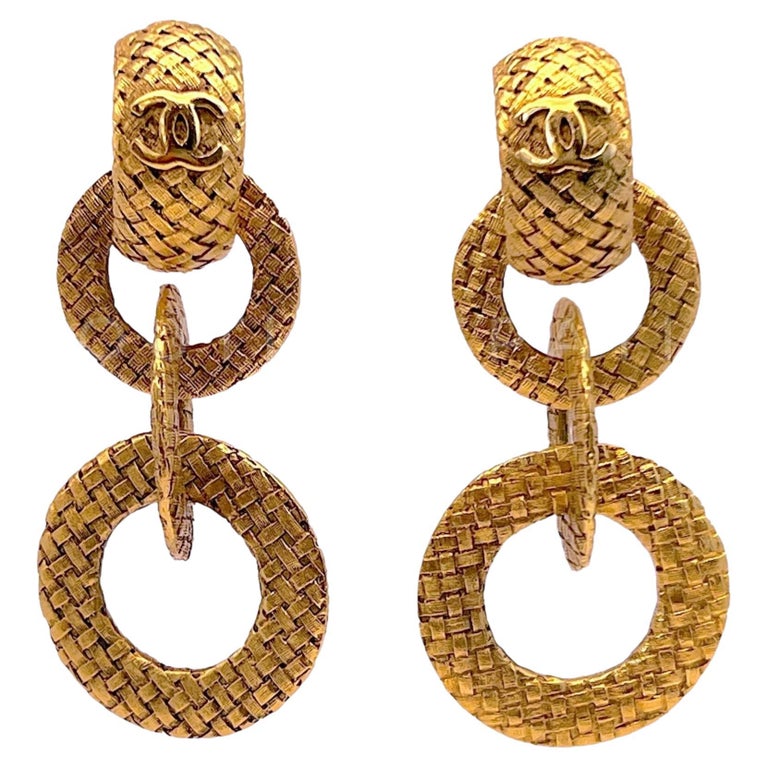Chanel Vintage Woven Long Multi Hoop Door Knocker Earrings Collection