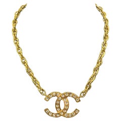 CHANEL Vintage XL Gold Crystal CC Halsband Halskette