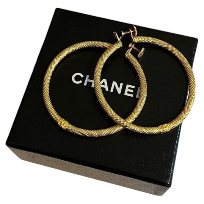 Chanel Vintage XL Gold Hoop Earrings For Sale