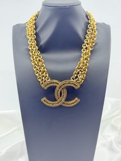 CHANEL Vintage XL Oversized Gold Textured CC Multi Strand Collar Necklace