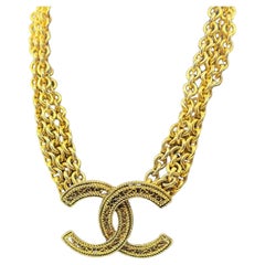 CHANEL Vintage XL Oversized Gold Textured CC Multi Strand Collar Necklace