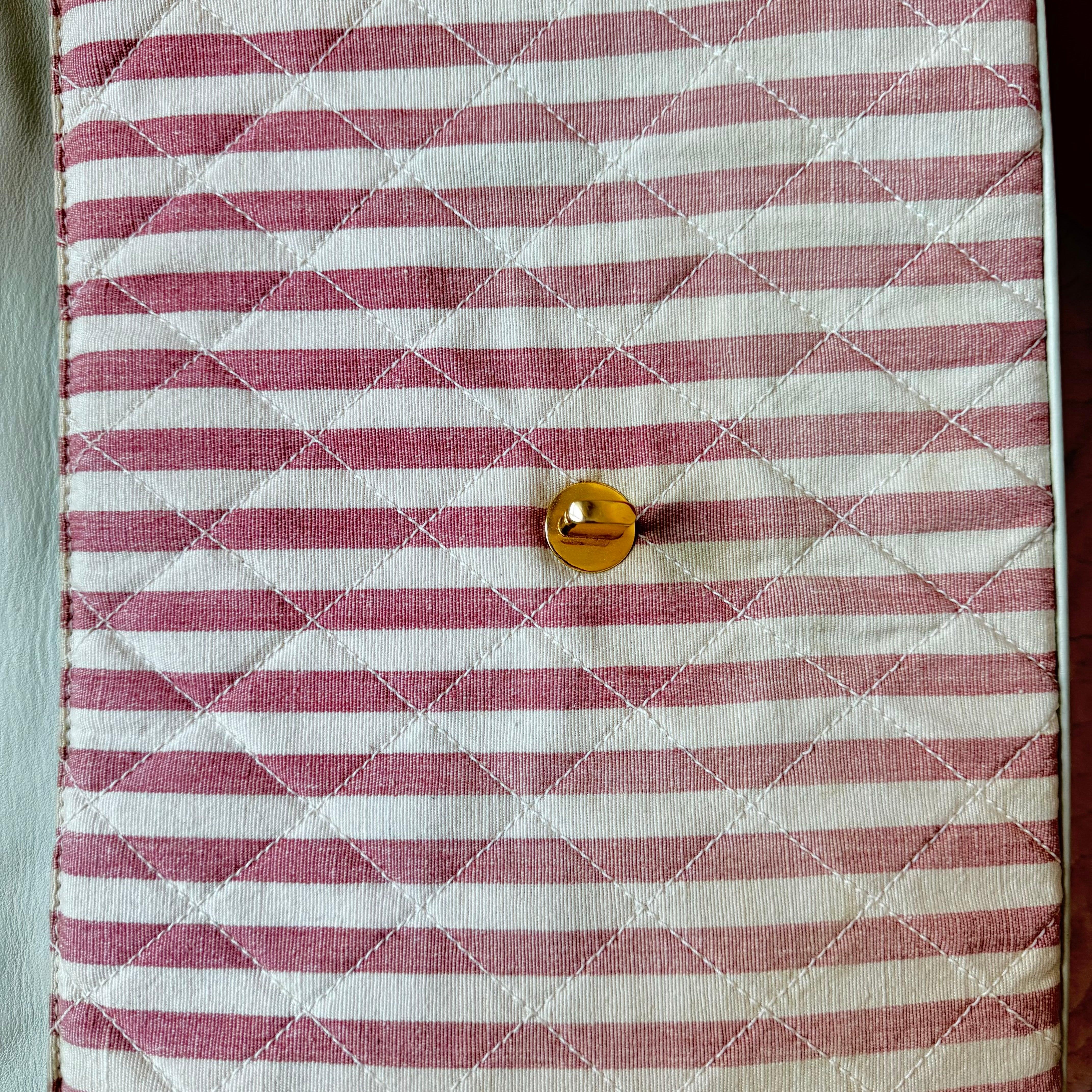 Chanel Vintage XXL Maxi Pink Striped Travel Flap Bag Canvas Gold Hardware 9