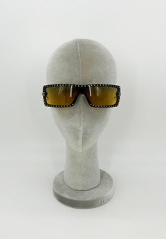 Chanel Vintage Y2K Brown CC Logo Crystal Frame Shield Sunglasses c2000s